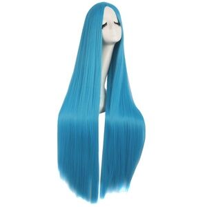 40" Long Blue Straight Cosplay Wig, Anime Costume Party Hair for women Blue